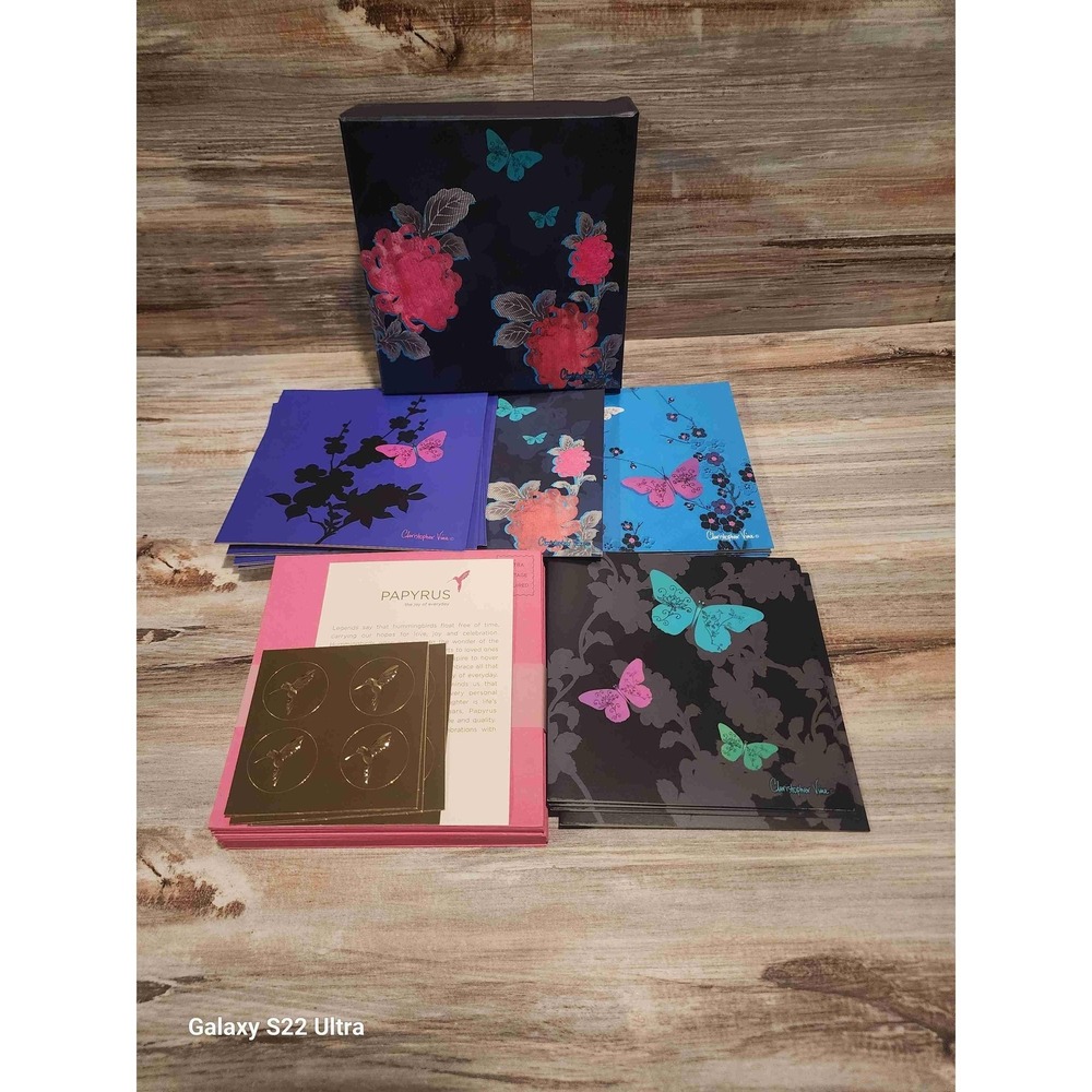 NEW Papyrus‎ Christopher Vine Hummingbirds Note Cards Floral Boxed Set 20 Count